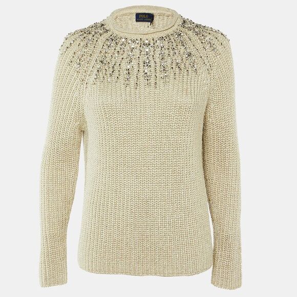 Polo Ralph Lauren Ecru Lurex Knit Embellished Jumper S